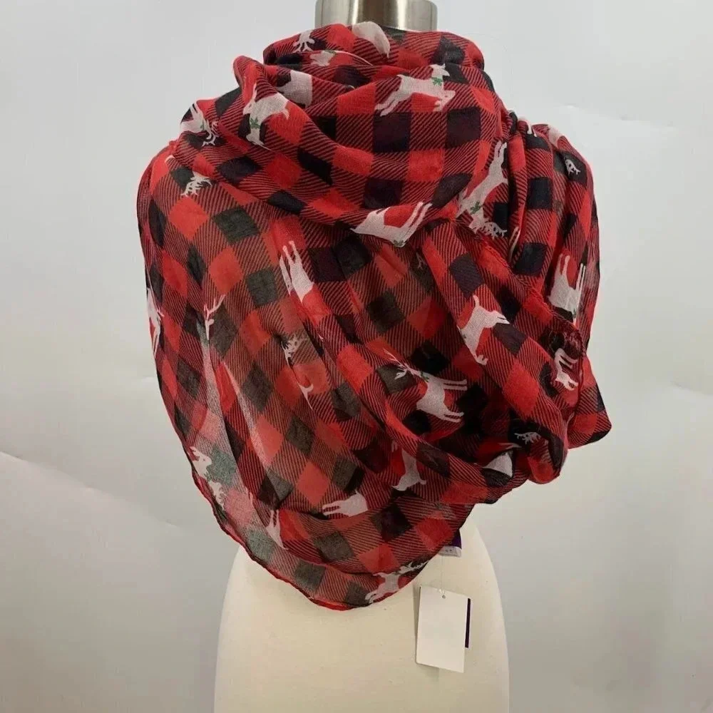 David and Young Women's‎ Buffalo Plaid Holiday Reindeer Mistletoe Infinity Scarf